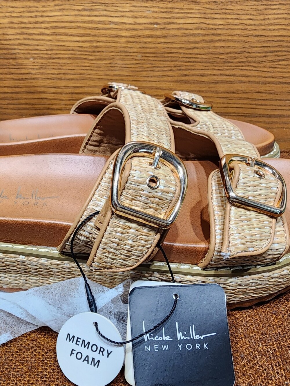 Nicole Miller New York Woven Tan Platform Sandals. Memory Foam!